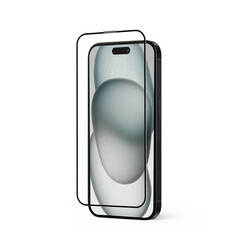 Crong Anti-Bacterial 3D Armour Glass - Szkło hartowane 9H Full Glue do iPhone 16 / iPhone 15 + ramka instalacyjna (CRG-AB3DAG-IP15)