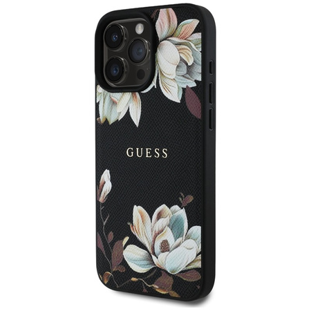Guess Grained Printed Flower Pattern MagSafe - Etui do iPhone 16 Pro Max (czarny) (GUHMP16XPGNMPLMK)