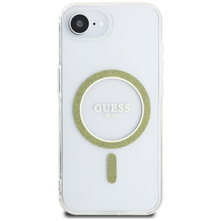 Guess IML Glitter Circle MagSafe - Etui do iPhone 16e (przezroczysty) (GUHMPSE4HFGERET)