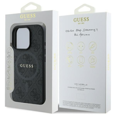 Guess 4G Ring Classic Logo MagSafe - Etui iPhone 16 Pro Max (czarny) (GUHMP16XG4GFRK)