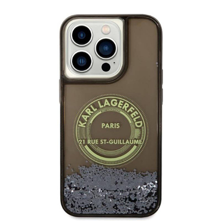 Karl Lagerfeld Liquid Glitter Round RSG Logo Case - Etui iPhone 14 Pro (czarny) (KLHCP14LLCRSGRK)