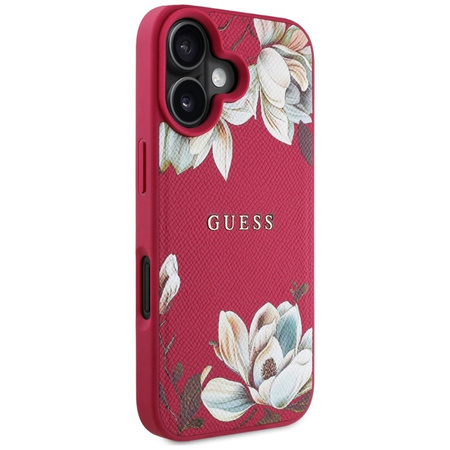 Guess Grained Printed Flower Pattern MagSafe - Etui do iPhone 16 (fuksja) (GUHMP16SPGNMPLMF)