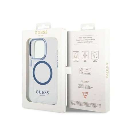 Guess Metal Outline Magsafe - Etui iPhone 14 Pro (przezroczysty / niebieski) (GUHMP14LHTRMB)