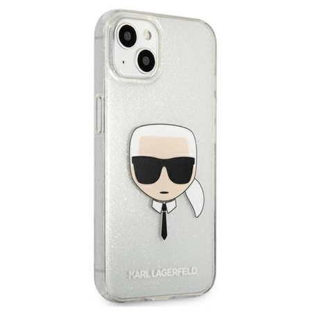 Karl Lagerfeld Karl's Head Glitter - Etui iPhone 13 mini (srebrny) (KLHCP13SKHTUGLS)