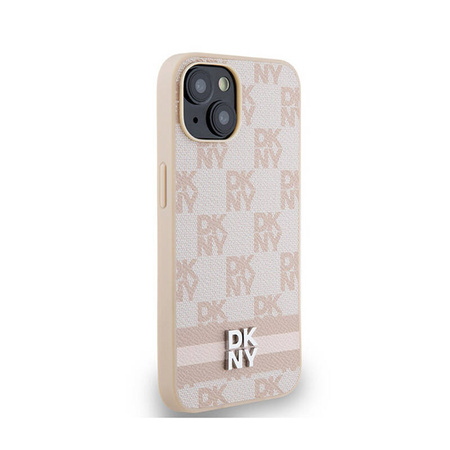 DKNY Leather Checkered Mono Pattern & Printed Stripes - Etui iPhone 15 Plus / 14 Plus (różowy) (DKHCP15MPCPTSSP)