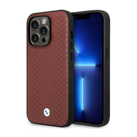 BMW Leather Diamond Pattern MagSafe - Etui iPhone 14 Pro (burgundowy) (BMHMP14L22RFGR)