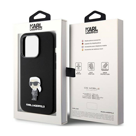 Karl Lagerfeld Silicone Ikonik Metal Pin - Etui iPhone 15 Pro (czarny) (KLHCP15LSMHKNPK)