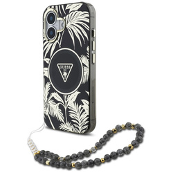 Guess Palm Trees Triangle Pearl Strap MagSafe - Etui do iPhone 16 (czarny) (GUHMP16SHPCTPLSK)