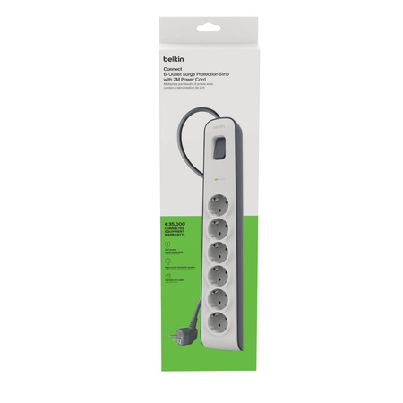 Belkin Listwa zasilająca przeciwprzepięciowa 650J, 6 gniazd Schuko, 2m (BSV603VF2M-V2)