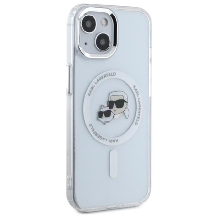 Karl Lagerfeld IML Metal Karl & Choupette Head MagSafe - Etui iPhone 15 (biały) (KLHMP15SHLSKCH)