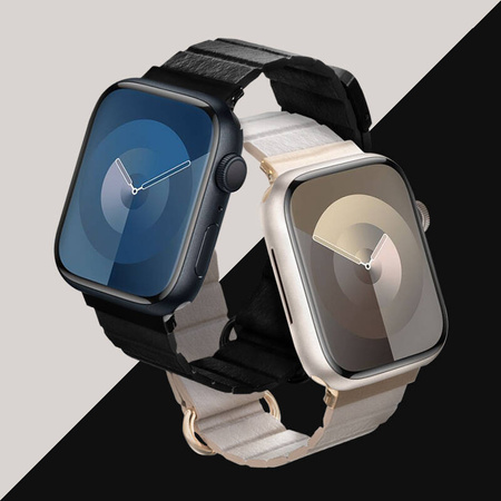 Crong Eclipse - Skórzany pasek magnetyczny Apple Watch 44/45/46/49 mm (czarny) (CRG-44ECL-BLK)