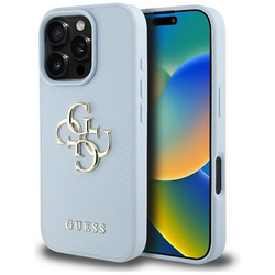 Guess Grained Big 4G Logo Small Classic Logo - Etui do iPhone 16 Pro Max (niebieski) (GUHCP16XPGT4MBB)