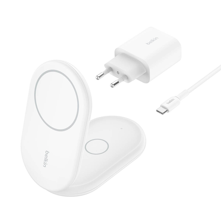 Belkin ładowarka indukcyjna składana 2w1 MagSafe Qi2 15 W biała z zasilaczem 36 W (WIZ028VFWH)