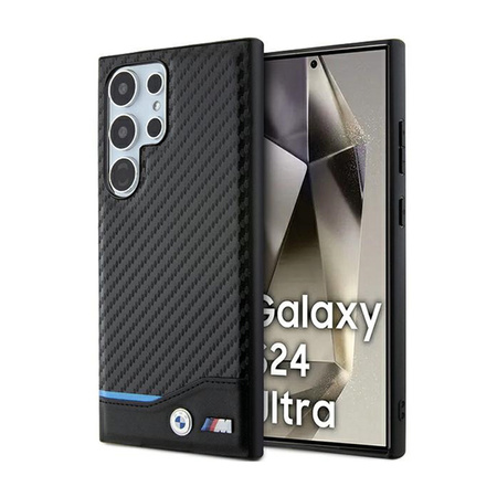 BMW Leather Carbon Blue Line - Etui Samsung Galaxy S24 Ultra (czarny) (BMHCS24L22NBCK)