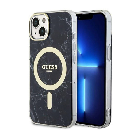 Guess Marble MagSafe - Etui iPhone 14 Plus (Czarny) (GUHMP14MPCUMAK)