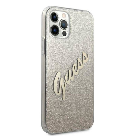 Guess Glitter Gradient Script - Etui iPhone 12 Pro Max (złoty) (GUHCP12LPCUGLSGO)