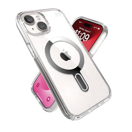 Speck Presidio Perfect-Clear ClickLock & MagSafe - Etui iPhone 16e / iPhone 15 / iPhone 14 / iPhone 13 (Clear / Chrome Finish / Serene Silver) (150441-3199)