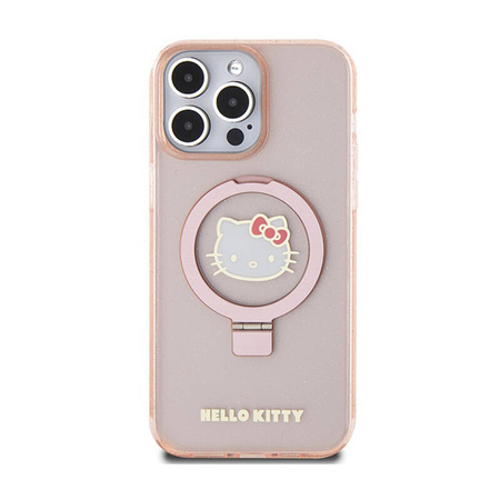 Hello Kitty Ring Stand Glitter Electrop Logo MagSafe - Etui iPhone 15 Pro Max (różowy) (HKHMP15XHRSGEP)