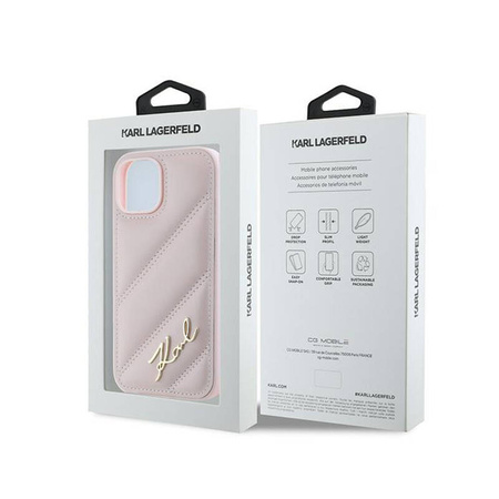 Karl Lagerfeld Diagonal Quilted Script - Etui iPhone 15 / 14 / 13 (różowy) (KLHCP15SPQDSMGP)