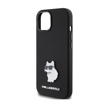 Karl Lagerfeld Silicone Choupette Metal Pin - Etui iPhone 15 Plus (czarny) (KLHCP15MSMHCNPK)