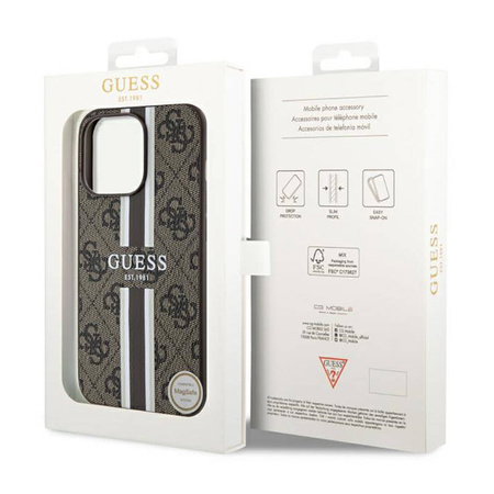 Guess 4G Printed Stripes MagSafe - Etui iPhone 13 Pro (Brązowy) (GUHMP13LP4RPSW)