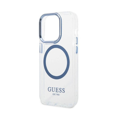 Guess Metal Outline Magsafe - Etui iPhone 14 Pro (przezroczysty / niebieski) (GUHMP14LHTRMB)