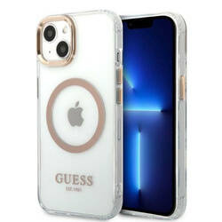Guess Metal Outline Magsafe - Etui iPhone 13 (przezroczysty / złoty) (GUHMP13MHTRMD)