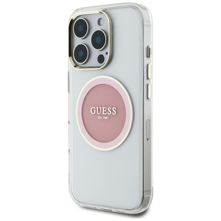 Guess IML Metal Colored Circle Classic Logo MagSafe - Etui do iPhone 16 Pro (różowy) (GUHMP16LHTDRCEDP)