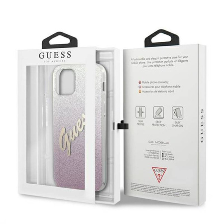 Guess Glitter Gradient Script - Etui iPhone 12 Pro Max (różowy) (GUHCP12LPCUGLSPI)