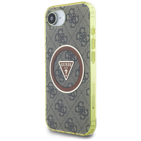 Guess IML Metal Glitter 4G Circle Triangle MagSafe - Etui do iPhone 16e (brązowy) (GUHMPSE4HG4PRTGW)