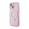 Guess Ring Stand Script Glitter MagSafe - Etui iPhone 15 Plus (różowy) (GUHMP15MHRSGSP)