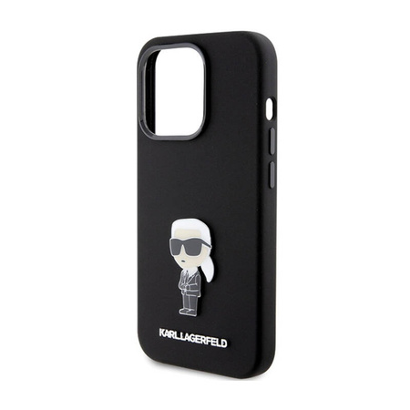 Karl Lagerfeld Silicone Ikonik Metal Pin - Etui iPhone 15 Pro (czarny) (KLHCP15LSMHKNPK)