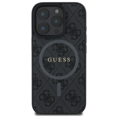 Guess 4G Ring Classic Logo MagSafe - Etui iPhone 16 Pro Max (czarny) (GUHMP16XG4GFRK)