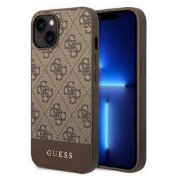 Guess 4G Bottom Stripe Metal Logo Collection - Etui iPhone 14 Plus (brązowy) (GUHCP14MG4GLBR)