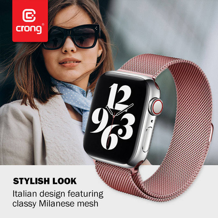 Crong Milano Steel - Pasek ze stali nierdzewnej do Apple Watch 38/40/41/42 mm (różowe złoto) (CRG-40MST-RSP)