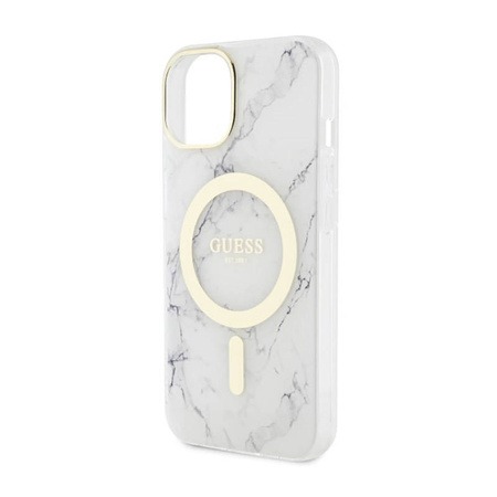 Guess Marble MagSafe - Etui iPhone 14 Plus (Biały) (GUHMP14MPCUMAH)