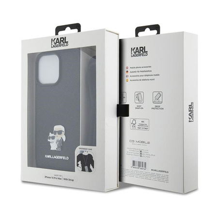 Karl Lagerfeld Crossbody Saffiano Metal Pin Karl & Choupette - Etui iPhone 14 Pro Max (czarny) (KLHCP14XSAKCPSK)