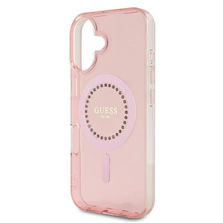 Guess IML Rhinestones MagSafe - Etui iPhone 16 (różowy) (GUHMP16SPFTDTEP)