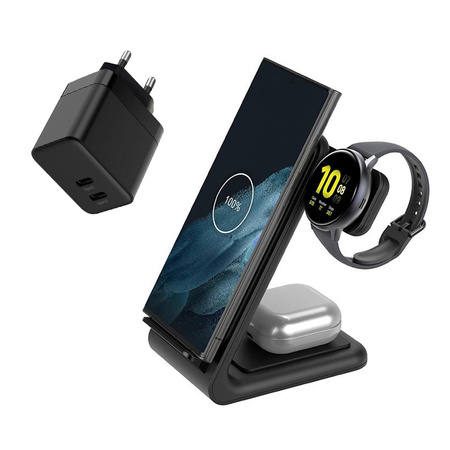 Crong - Zestaw ładowarka GaN PD 35W plus ładowarka bezprzewodowa PowerSpot Pivot Stand 3w1 do iPhone, Samsung & Android (CRG-POWER-BUNDLE1)