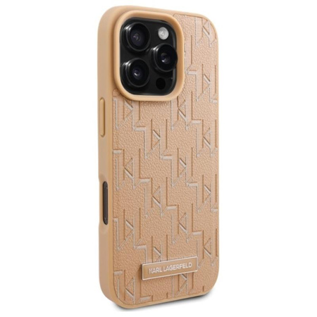 Karl Lagerfeld Leather Monogram Metal Logo MagSafe - Etui iPhone 16 Pro (beżowy) (KLHMP16LPKHPORPE)