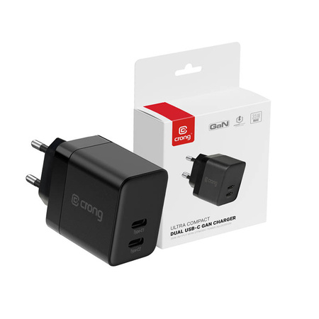 Crong Ultra Compact GaN - Ładowarka sieciowa 2x USB-C 35W PD 3.0 z PPS (czarny) (CRG-GNCC35-BLK)