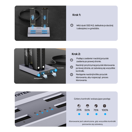 Unitek USB4 4-kieszeniowa stacja dokująca/ klonująca M.2 SSD (S1243BGY01-EU)