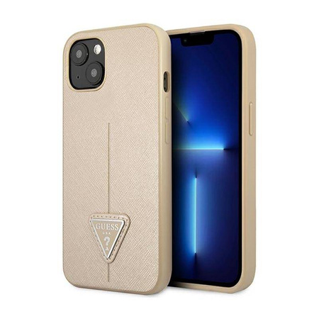 Guess Saffiano Triangle Logo Case – Etui iPhone 13 mini (beżowy) (GUHCP13SPSATLE)