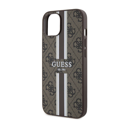 Guess 4G Printed Stripes MagSafe - Etui iPhone 14 Plus (Brązowy) (GUHMP14MP4RPSW)