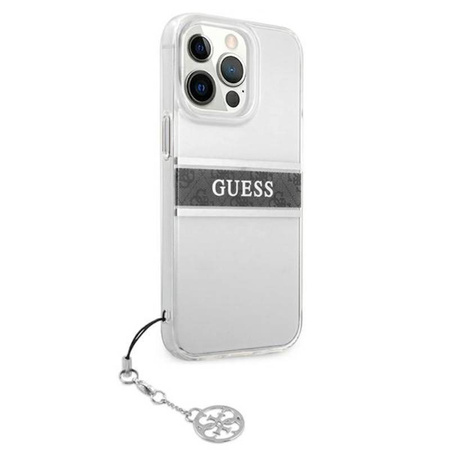 Guess 4G Stripe Grey Charm - Etui iPhone 13 Pro (przezroczysty) (GUHCP13LKB4GGR)