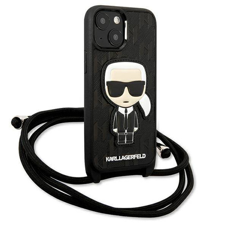 Karl Lagerfeld Monogram Leather Patch and Cord Iconik - Etui iPhone 13 mini (KLHCP13SCMNIPK)