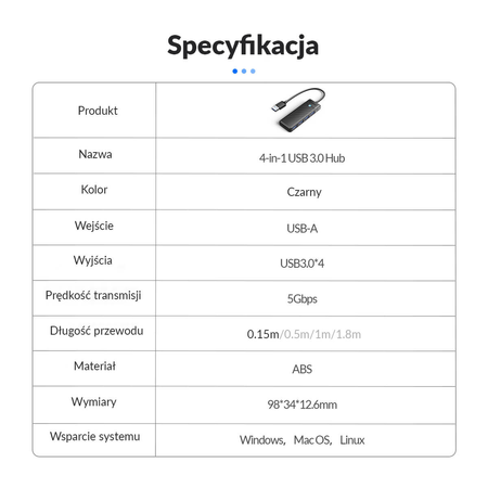 Orico Hub USB-A 4 porty USB-A 3.0 5Gbps czarny (PAPW4A-U3-015-BK-BP)