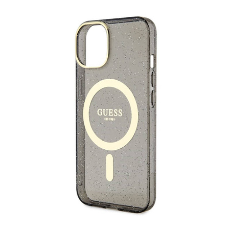 Guess Glitter Gold MagSafe - Etui iPhone 14 Plus (Czarny) (GUHMP14MHCMCGK)