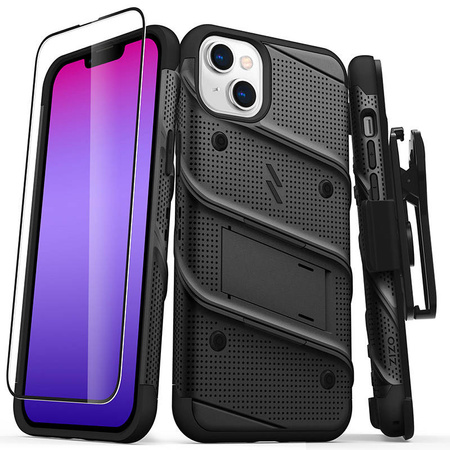 ZIZO BOLT Series - Pancerne etui iPhone 14 Plus ze szkłem 9H na ekran + uchwyt z podstawką (czarny) (BOLT-IPH14MAX-BKBK)