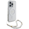 Guess IML Glitter With Pearl Strap MagSafe - Etui iPhone 16 Pro (przezroczysty) (GUHMP16LHGCRELST)